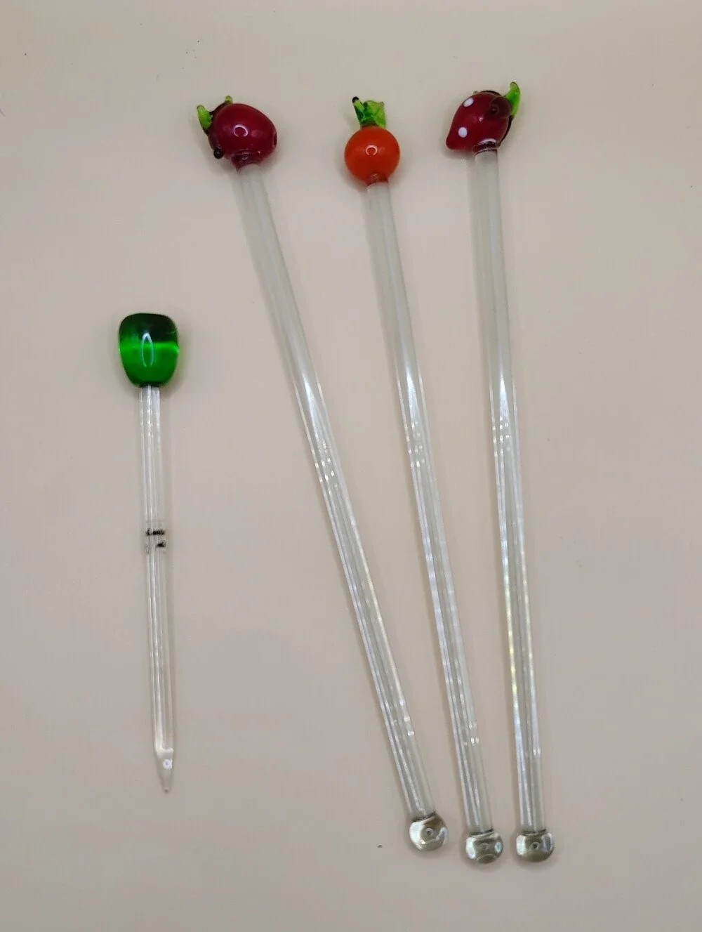 Decorative Blown Glass Fruit Stir Sticks - Assorted Colors